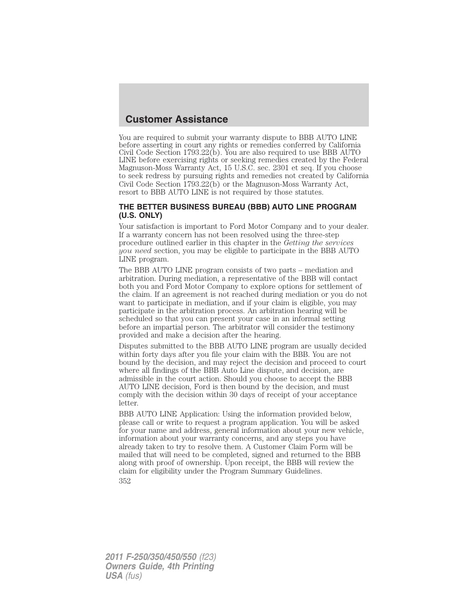 Customer assistance | FORD 2011 F-550 v.4 User Manual | Page 352 / 449