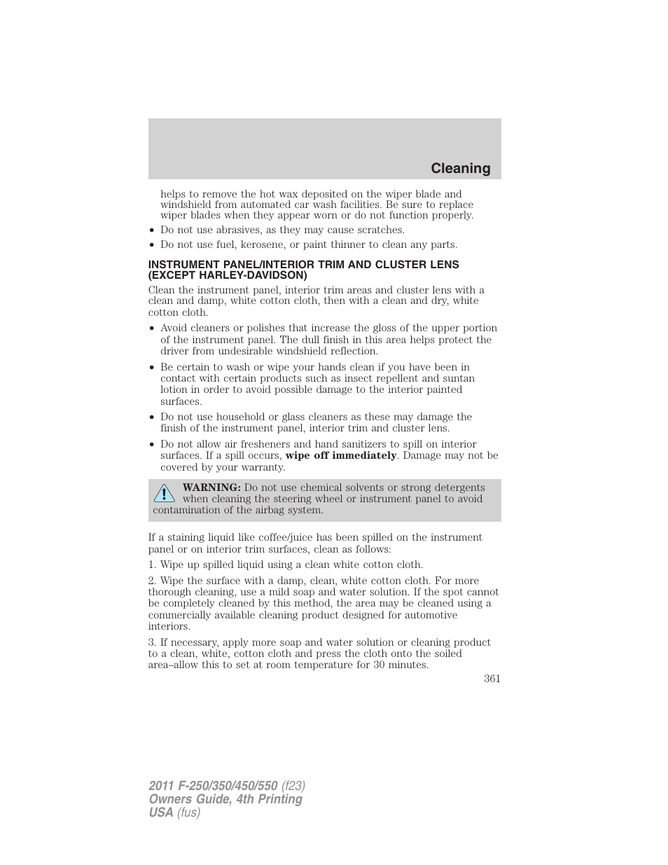 Cleaning | FORD 2011 F-550 v.4 User Manual | Page 361 / 449