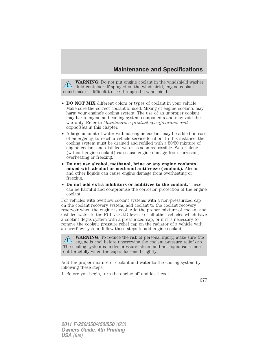 Maintenance and specifications | FORD 2011 F-550 v.4 User Manual | Page 377 / 449