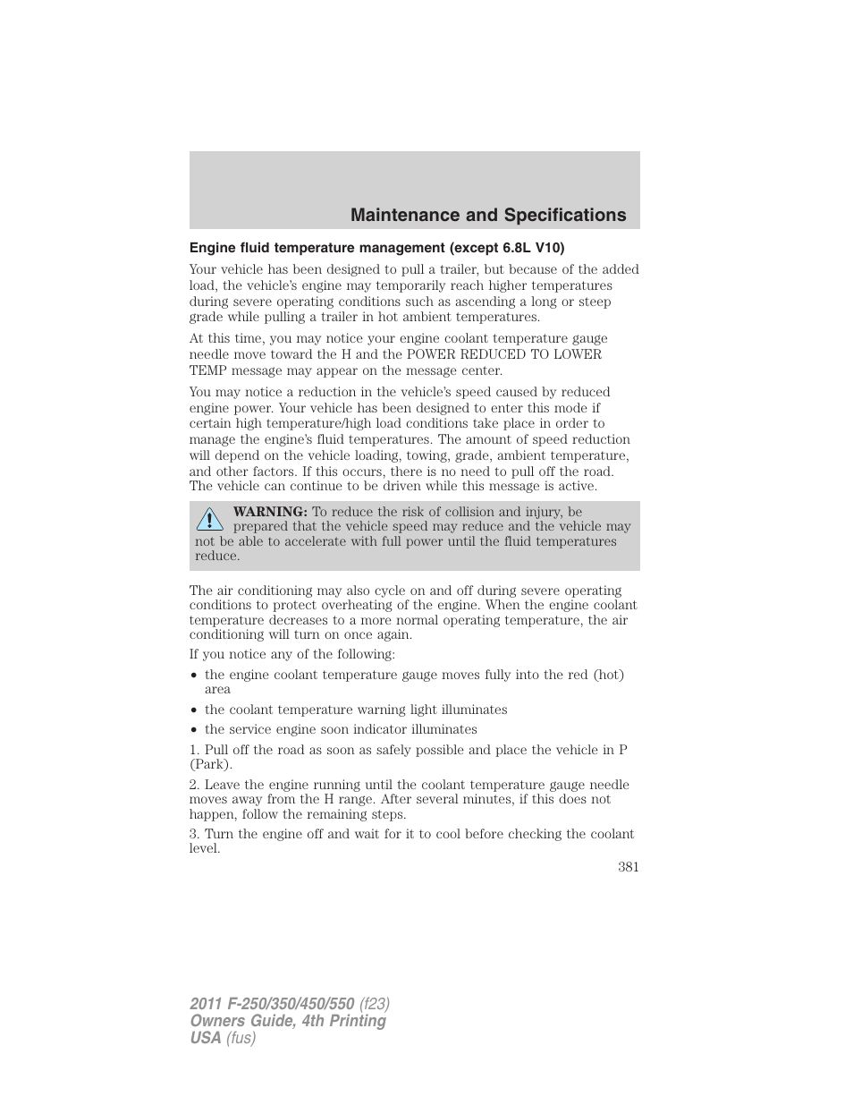 Maintenance and specifications | FORD 2011 F-550 v.4 User Manual | Page 381 / 449