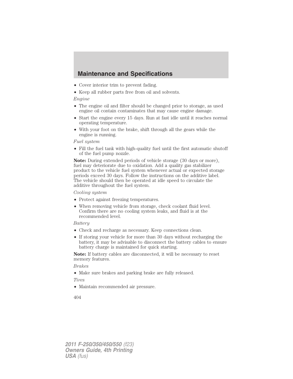 Maintenance and specifications | FORD 2011 F-550 v.4 User Manual | Page 404 / 449