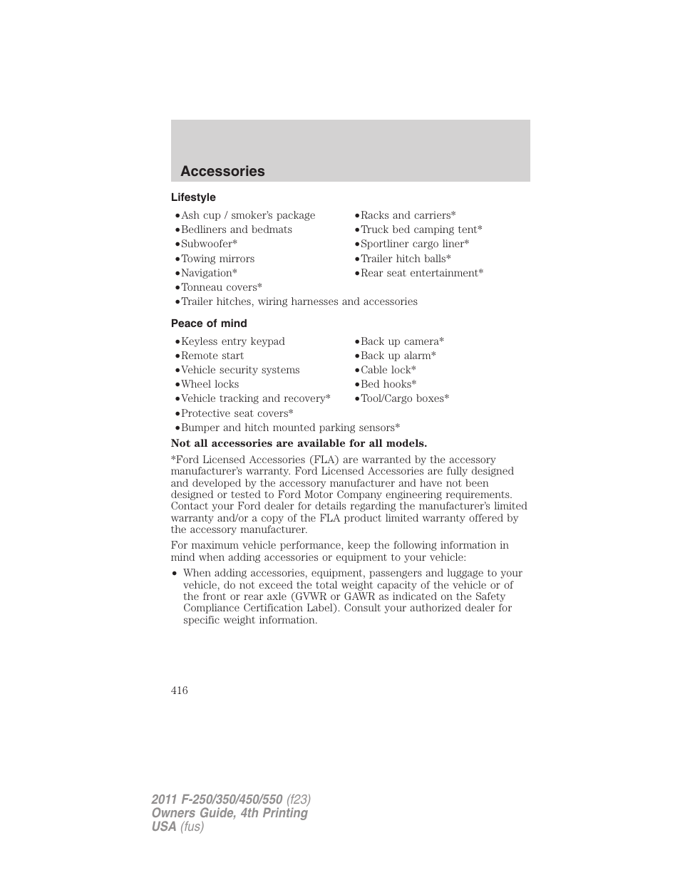 Lifestyle, Peace of mind, Accessories | FORD 2011 F-550 v.4 User Manual | Page 416 / 449