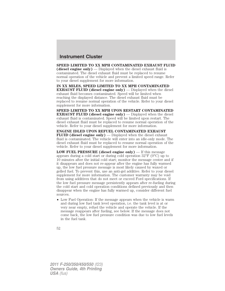 Instrument cluster | FORD 2011 F-550 v.4 User Manual | Page 52 / 449