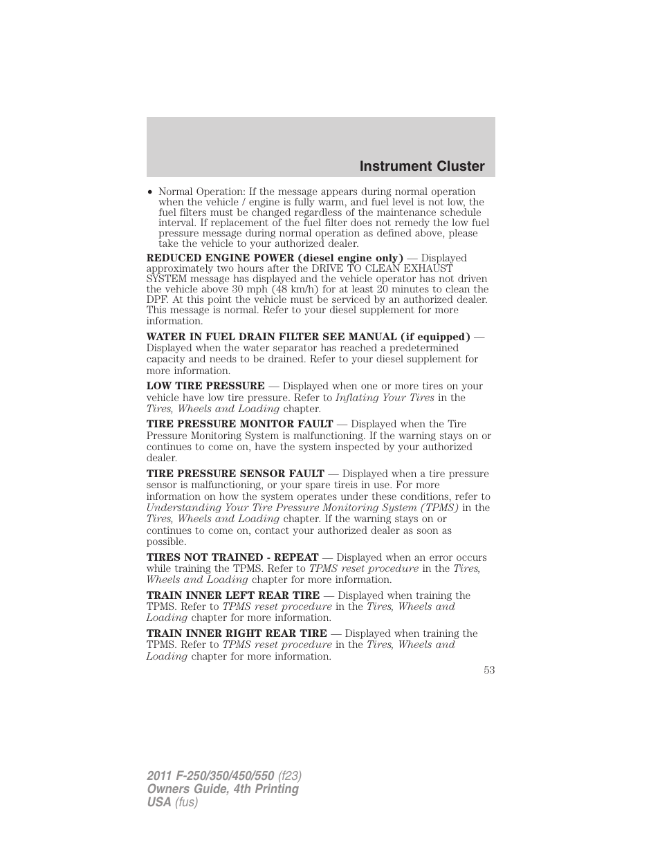 Instrument cluster | FORD 2011 F-550 v.4 User Manual | Page 53 / 449