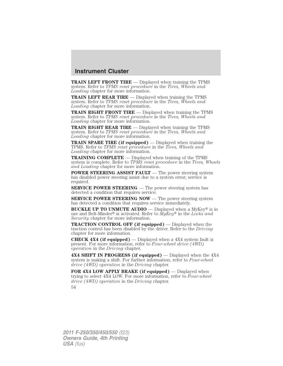 Instrument cluster | FORD 2011 F-550 v.4 User Manual | Page 54 / 449