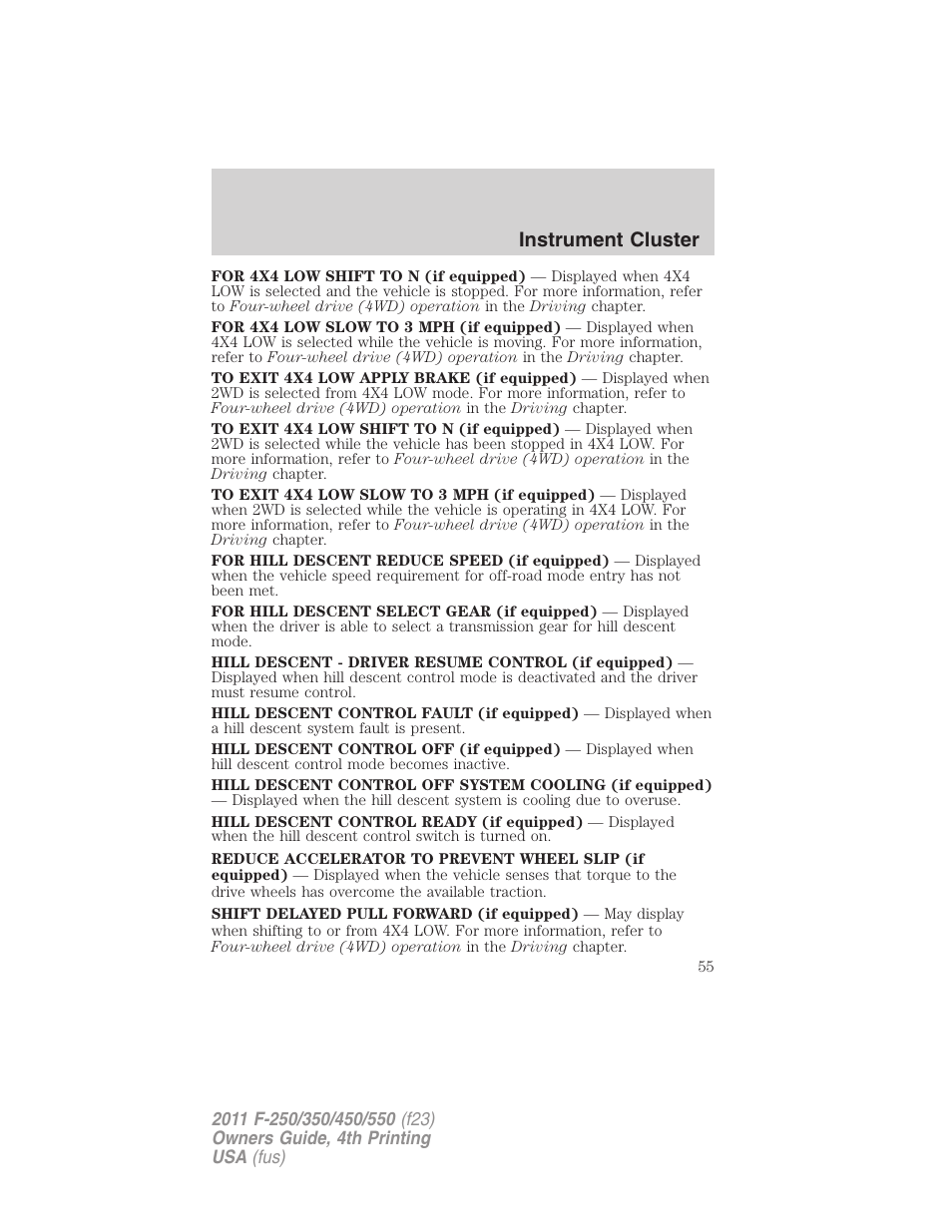 Instrument cluster | FORD 2011 F-550 v.4 User Manual | Page 55 / 449
