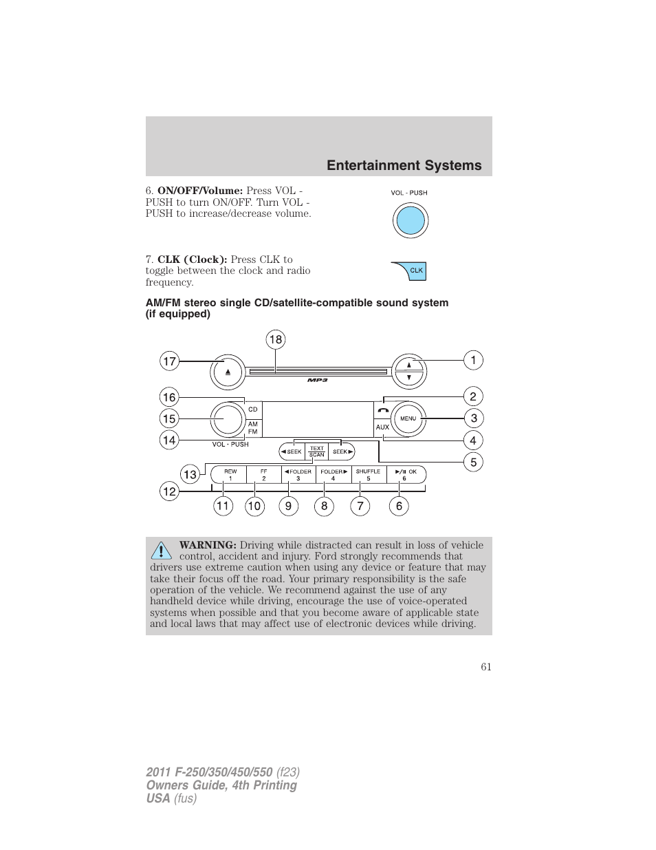 Am/fm stereo with cd, Entertainment systems | FORD 2011 F-550 v.4 User Manual | Page 61 / 449