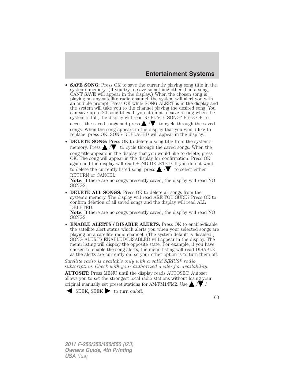 Entertainment systems | FORD 2011 F-550 v.4 User Manual | Page 63 / 449