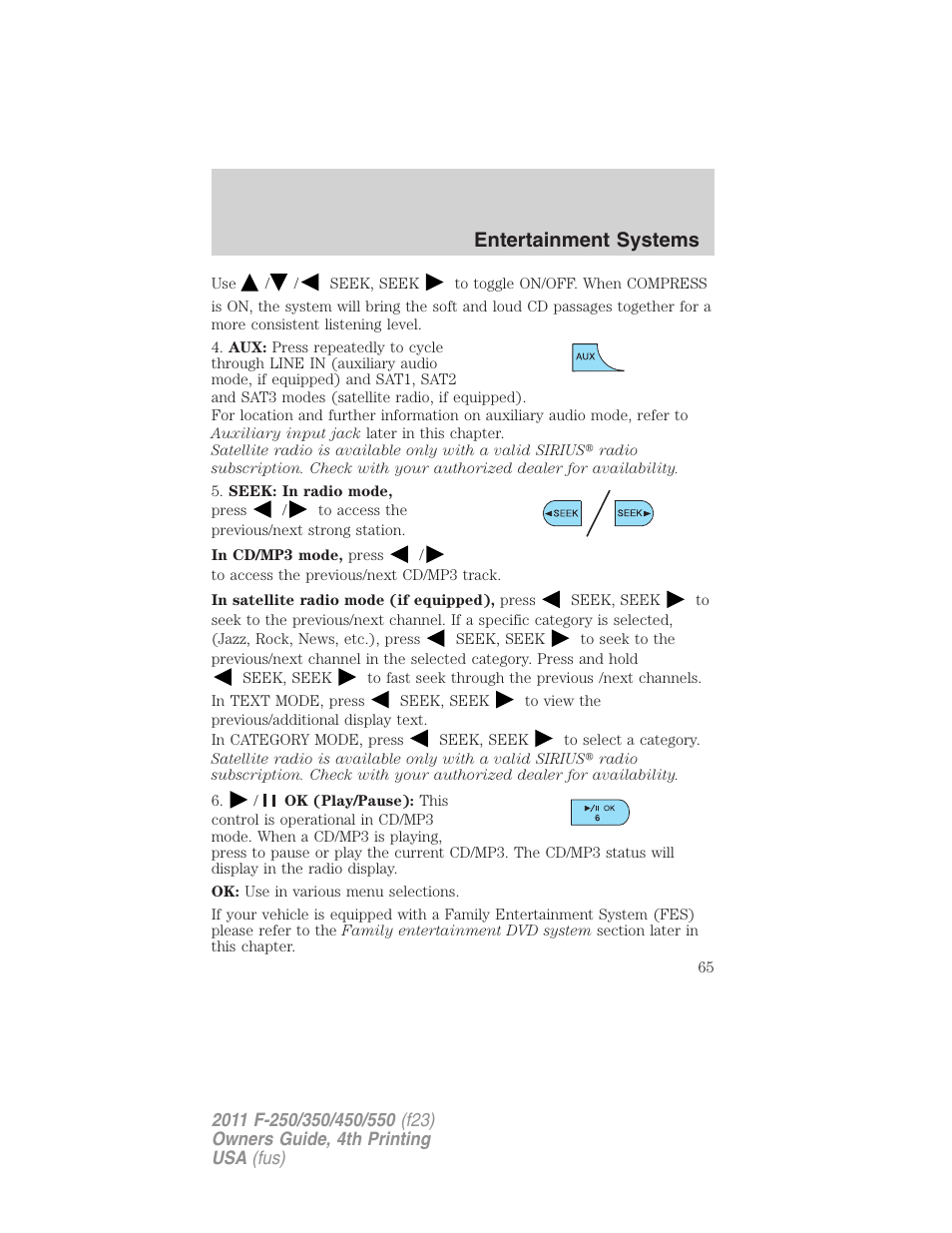 Entertainment systems | FORD 2011 F-550 v.4 User Manual | Page 65 / 449