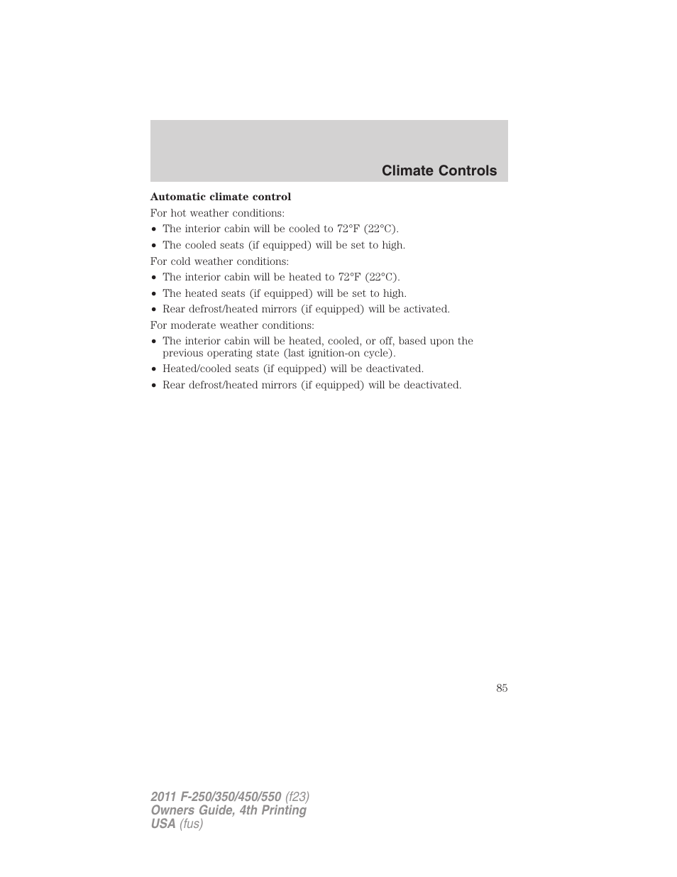 Climate controls | FORD 2011 F-550 v.4 User Manual | Page 85 / 449