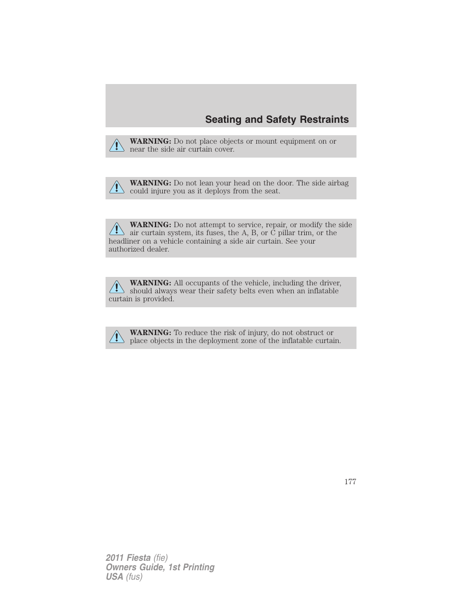 Seating and safety restraints | FORD 2011 Fiesta v.1 User Manual | Page 177 / 357