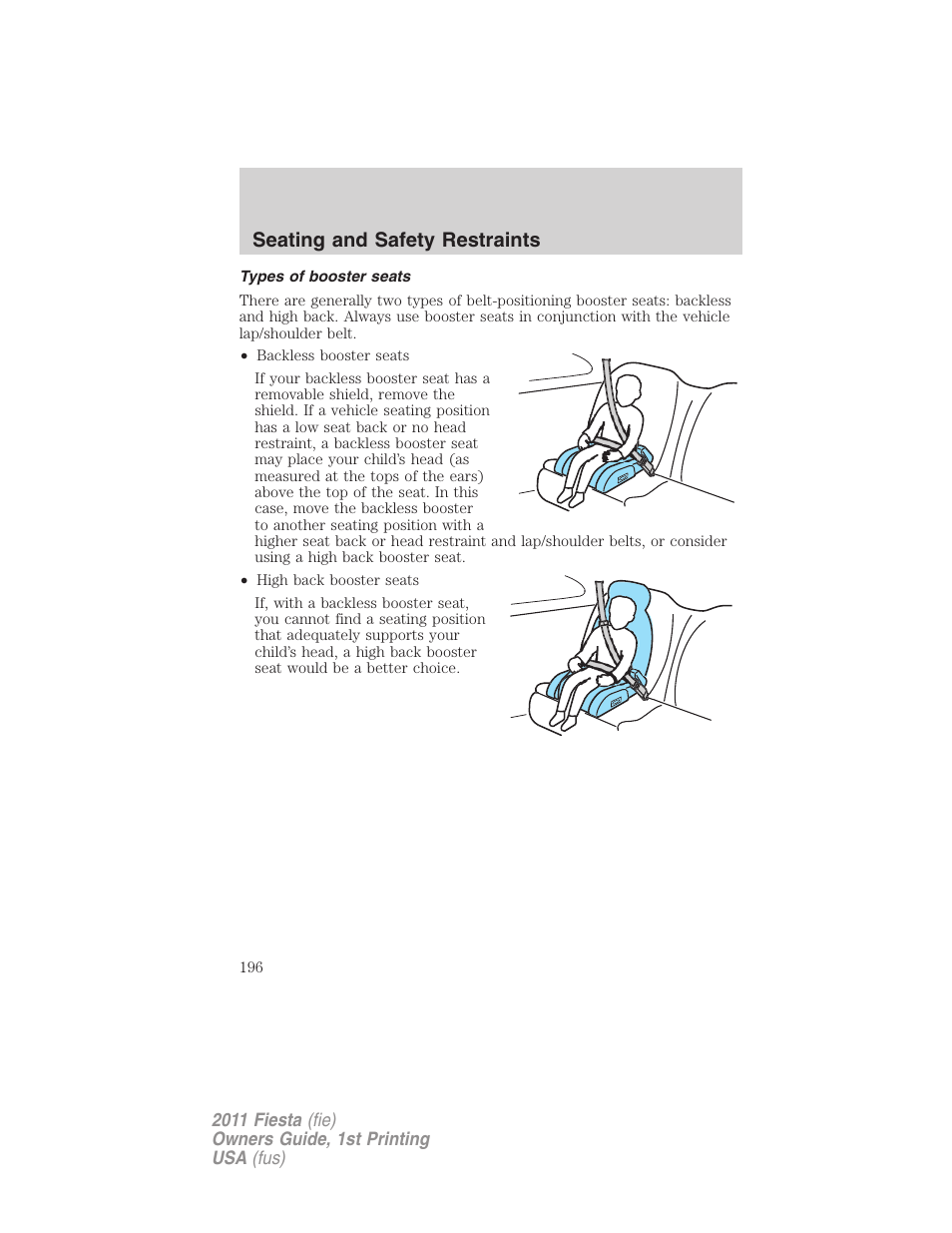 Types of booster seats, Seating and safety restraints | FORD 2011 Fiesta v.1 User Manual | Page 196 / 357