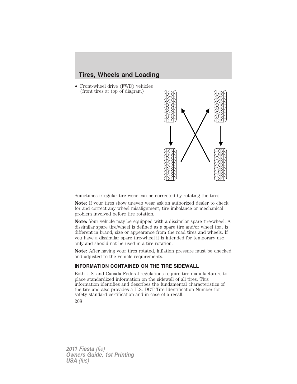 Information contained on the tire sidewall, Tires, wheels and loading | FORD 2011 Fiesta v.1 User Manual | Page 208 / 357