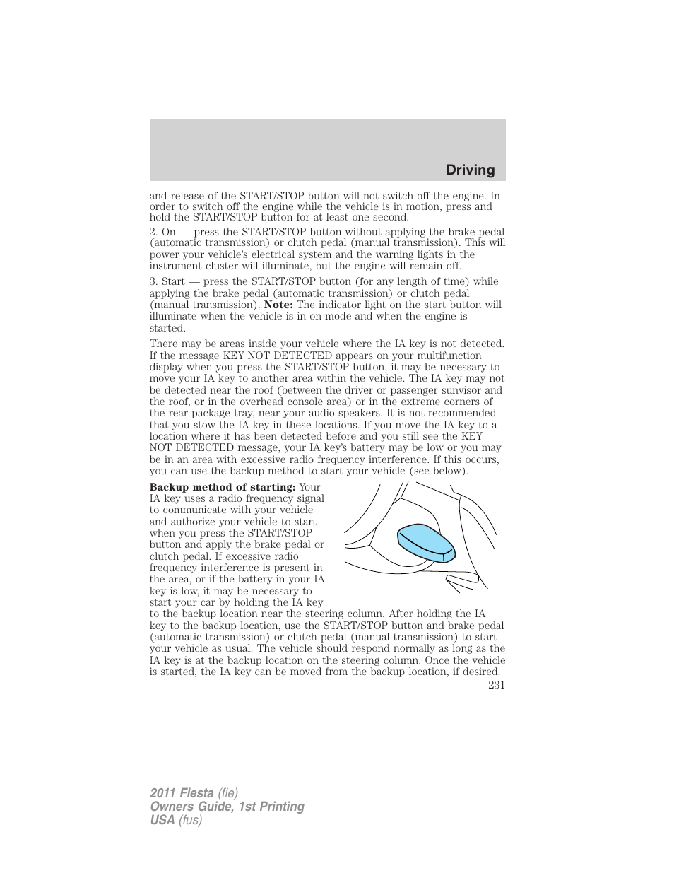 Driving | FORD 2011 Fiesta v.1 User Manual | Page 231 / 357