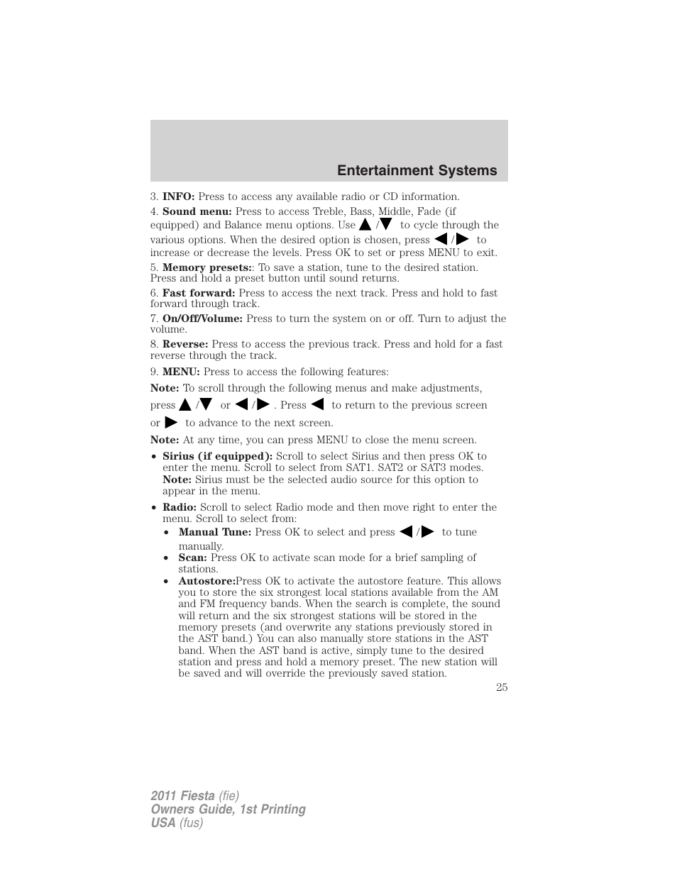 Entertainment systems | FORD 2011 Fiesta v.1 User Manual | Page 25 / 357