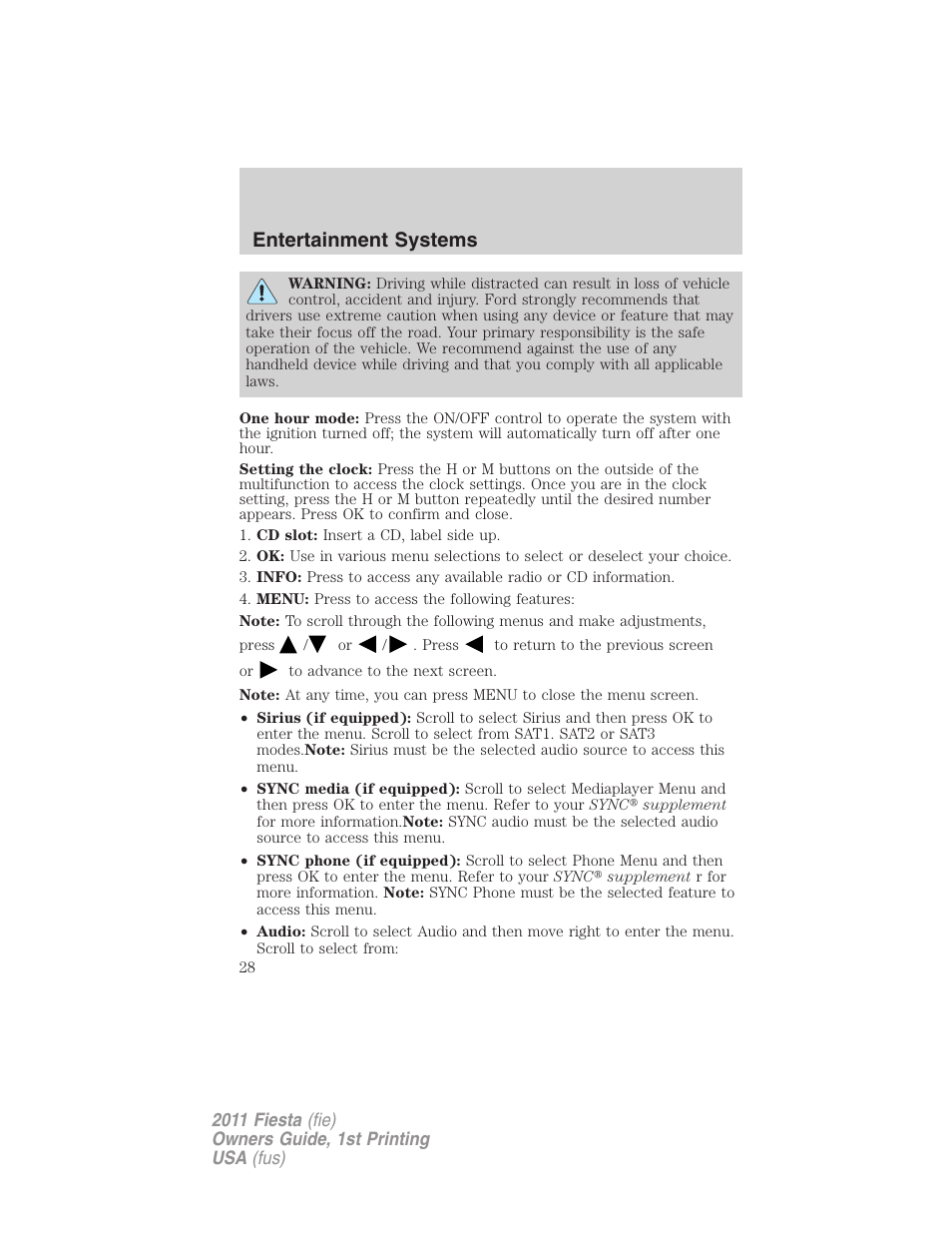 Entertainment systems | FORD 2011 Fiesta v.1 User Manual | Page 28 / 357