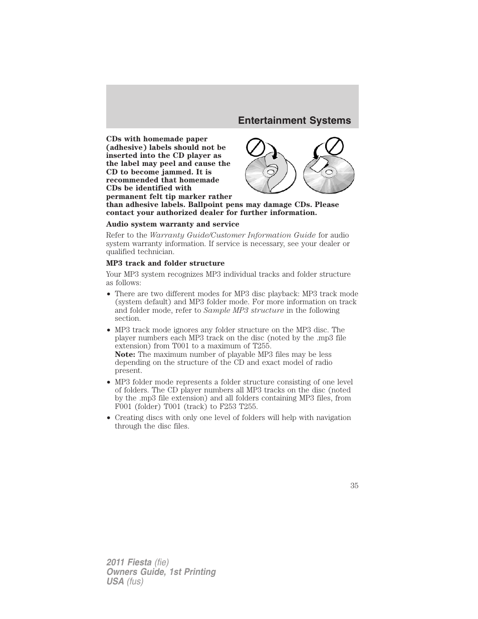 Entertainment systems | FORD 2011 Fiesta v.1 User Manual | Page 35 / 357