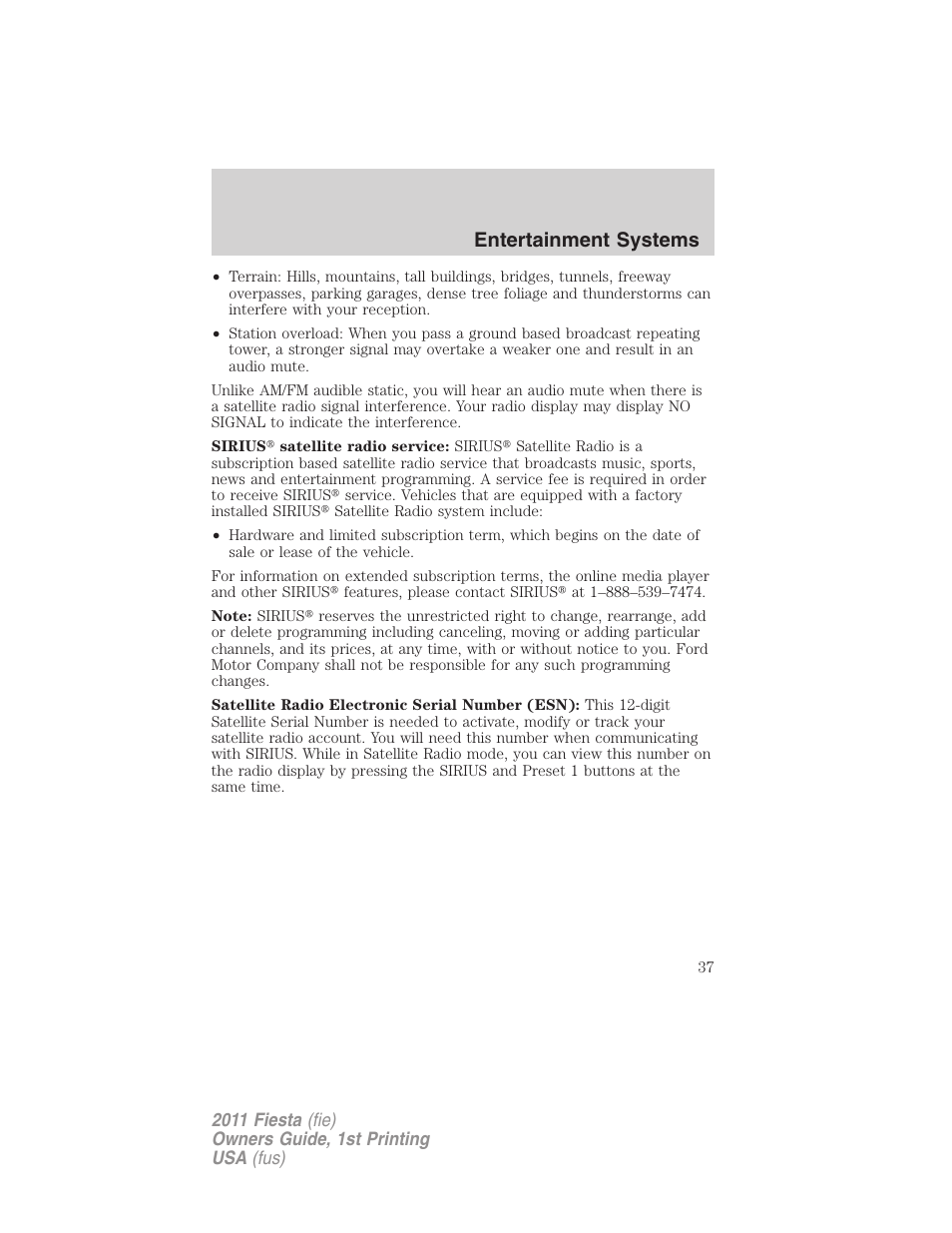 Entertainment systems | FORD 2011 Fiesta v.1 User Manual | Page 37 / 357