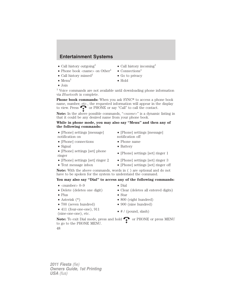 Entertainment systems | FORD 2011 Fiesta v.1 User Manual | Page 48 / 357