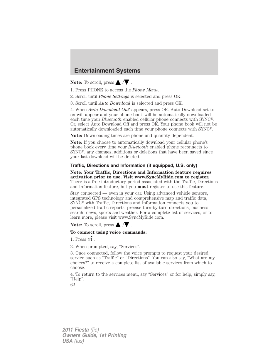 Entertainment systems | FORD 2011 Fiesta v.1 User Manual | Page 62 / 357