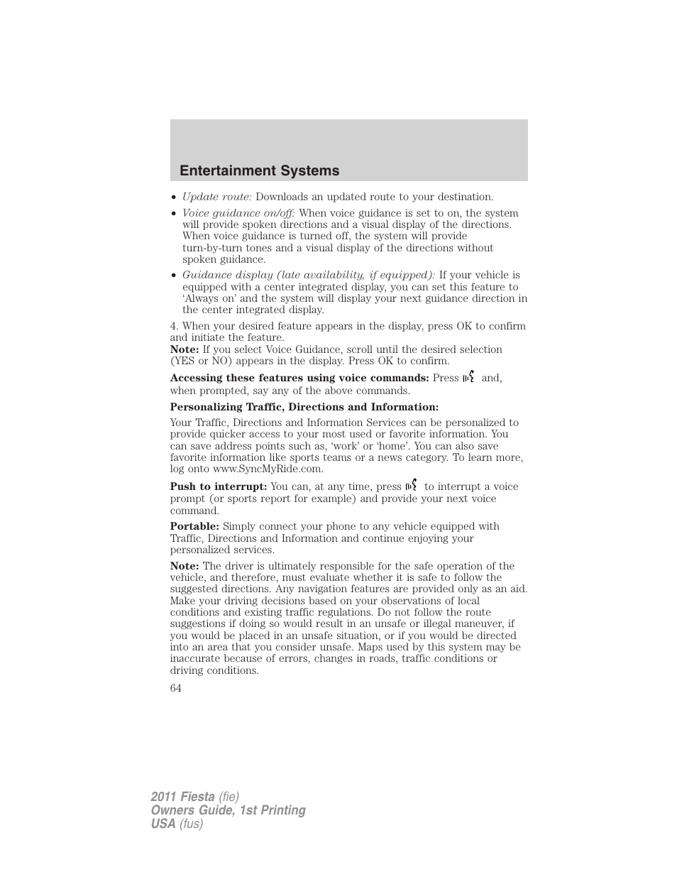 Entertainment systems | FORD 2011 Fiesta v.1 User Manual | Page 64 / 357