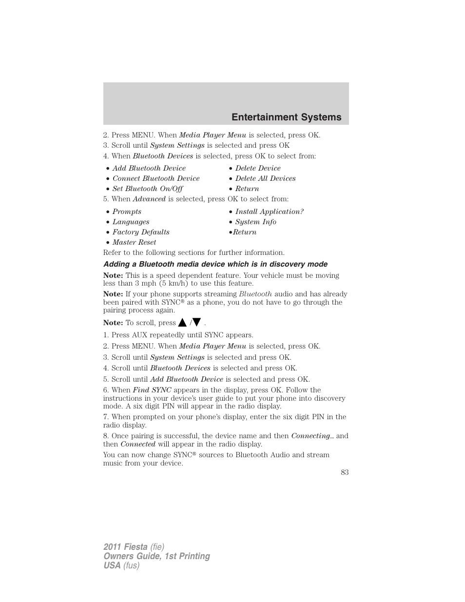 Entertainment systems | FORD 2011 Fiesta v.1 User Manual | Page 83 / 357