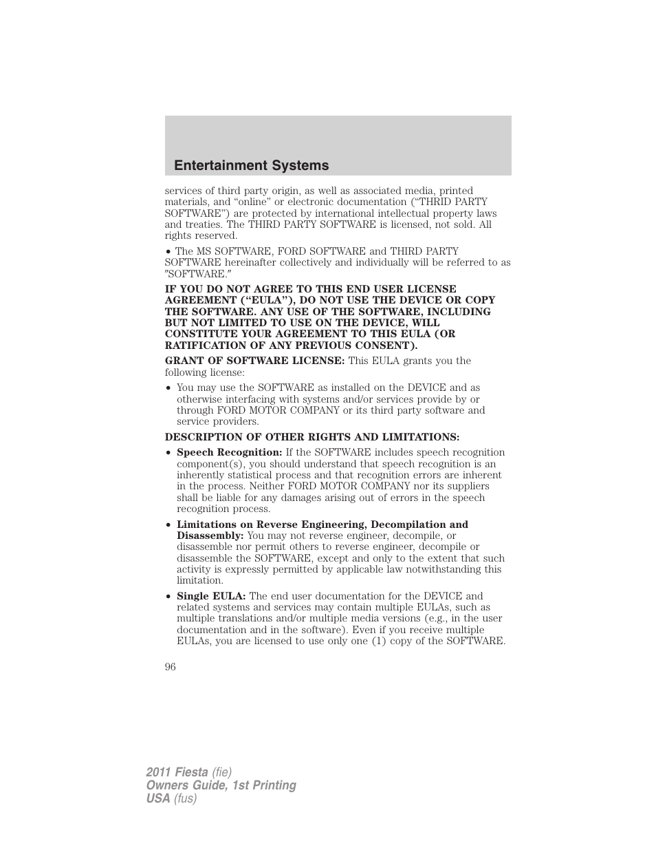 Entertainment systems | FORD 2011 Fiesta v.1 User Manual | Page 96 / 357