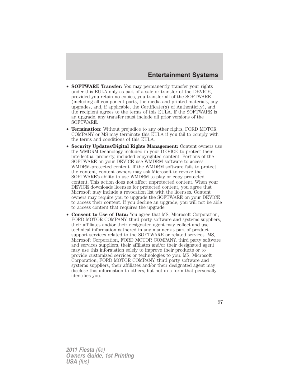 Entertainment systems | FORD 2011 Fiesta v.1 User Manual | Page 97 / 357