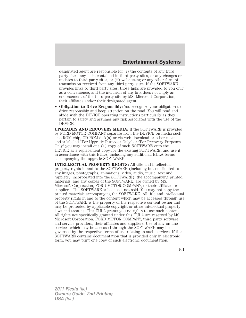 Entertainment systems | FORD 2011 Fiesta v.2 User Manual | Page 101 / 358