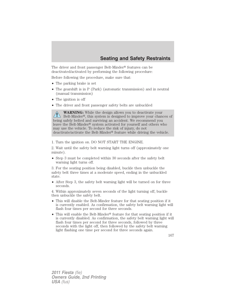 Seating and safety restraints | FORD 2011 Fiesta v.2 User Manual | Page 167 / 358