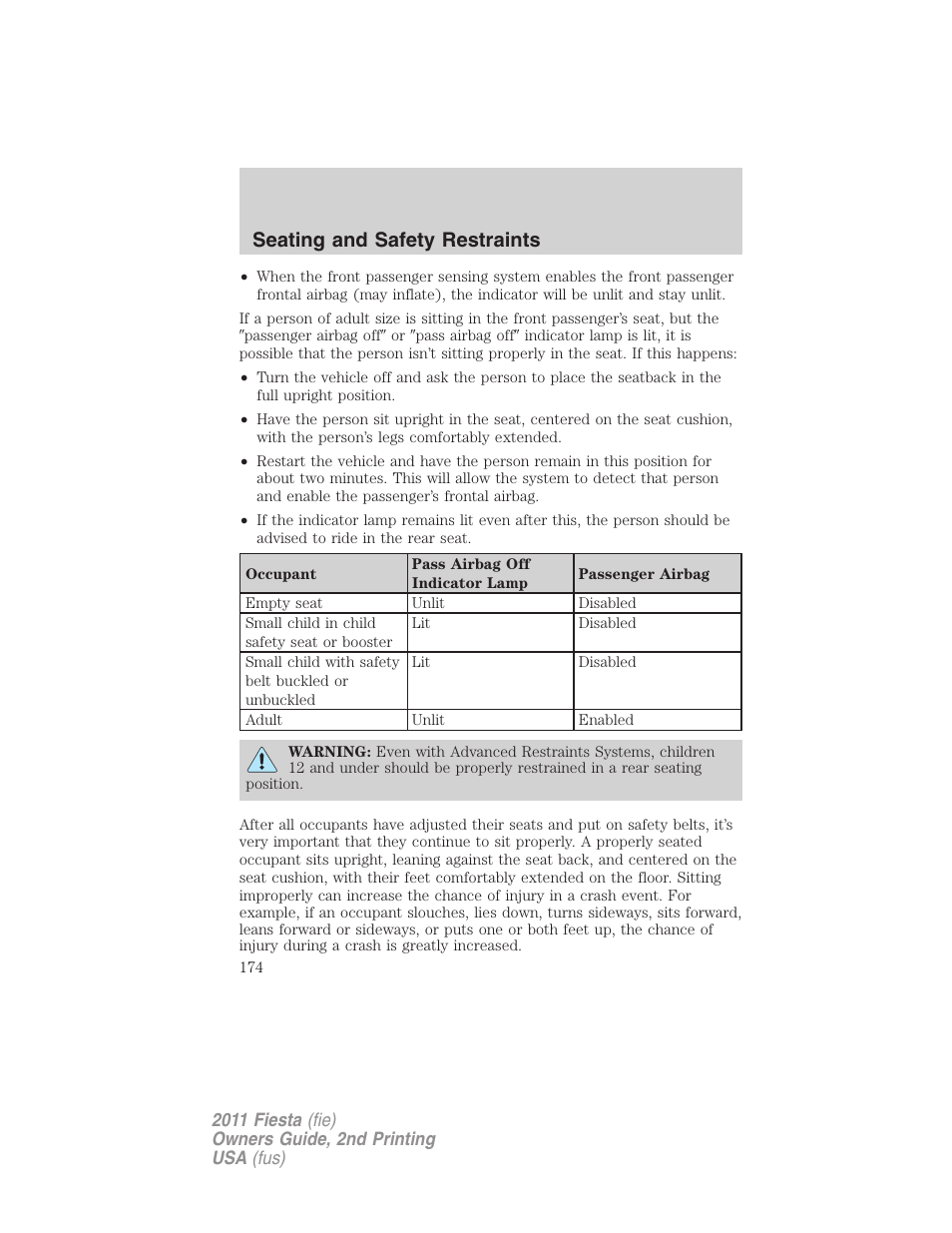 Seating and safety restraints | FORD 2011 Fiesta v.2 User Manual | Page 174 / 358