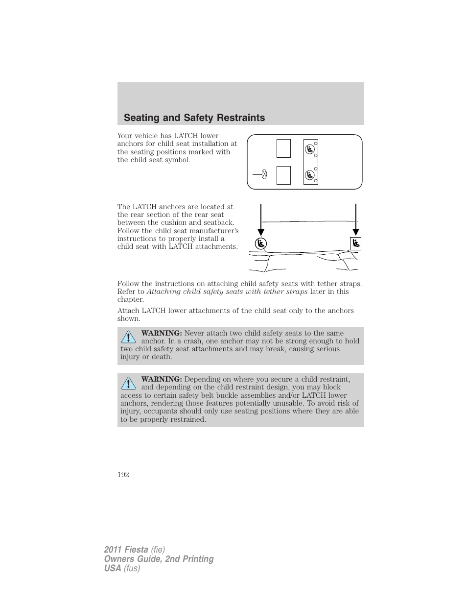 Seating and safety restraints | FORD 2011 Fiesta v.2 User Manual | Page 192 / 358
