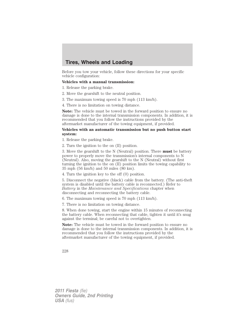 Tires, wheels and loading | FORD 2011 Fiesta v.2 User Manual | Page 228 / 358