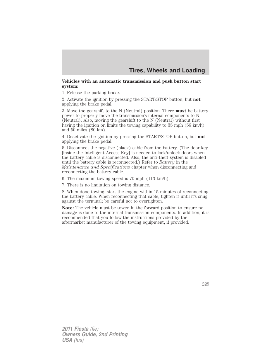 Tires, wheels and loading | FORD 2011 Fiesta v.2 User Manual | Page 229 / 358