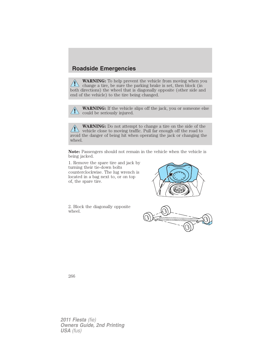 Roadside emergencies | FORD 2011 Fiesta v.2 User Manual | Page 266 / 358