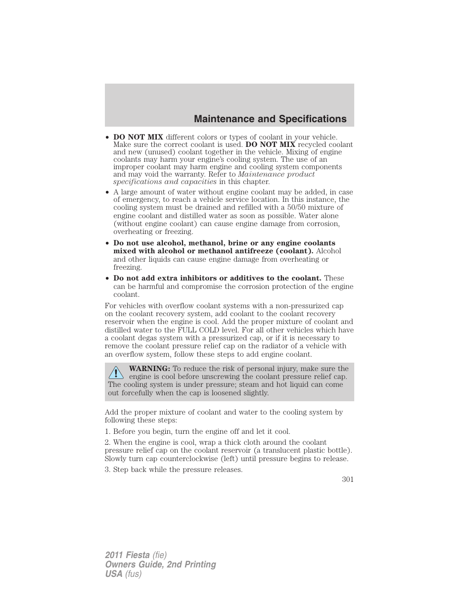 Maintenance and specifications | FORD 2011 Fiesta v.2 User Manual | Page 301 / 358