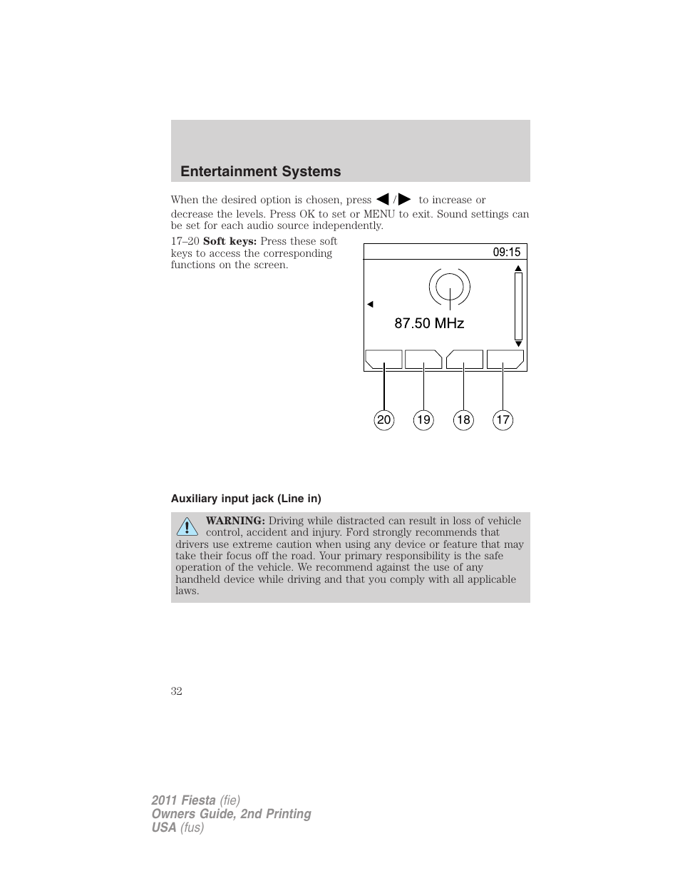 Auxiliary input jack (line in), Entertainment systems | FORD 2011 Fiesta v.2 User Manual | Page 32 / 358