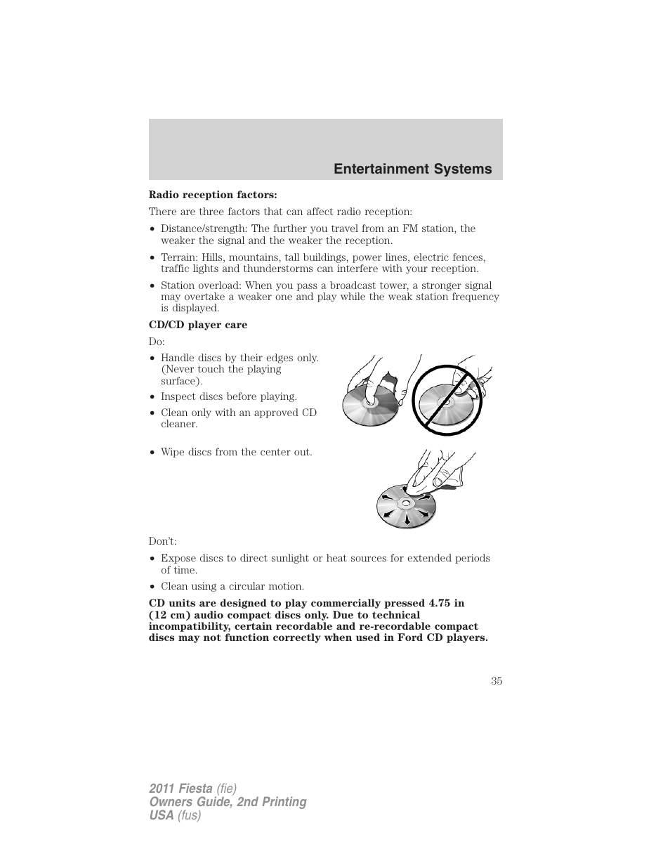 Entertainment systems | FORD 2011 Fiesta v.2 User Manual | Page 35 / 358