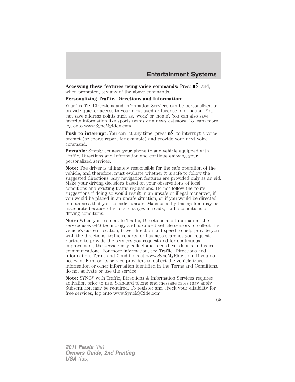 Entertainment systems | FORD 2011 Fiesta v.2 User Manual | Page 65 / 358