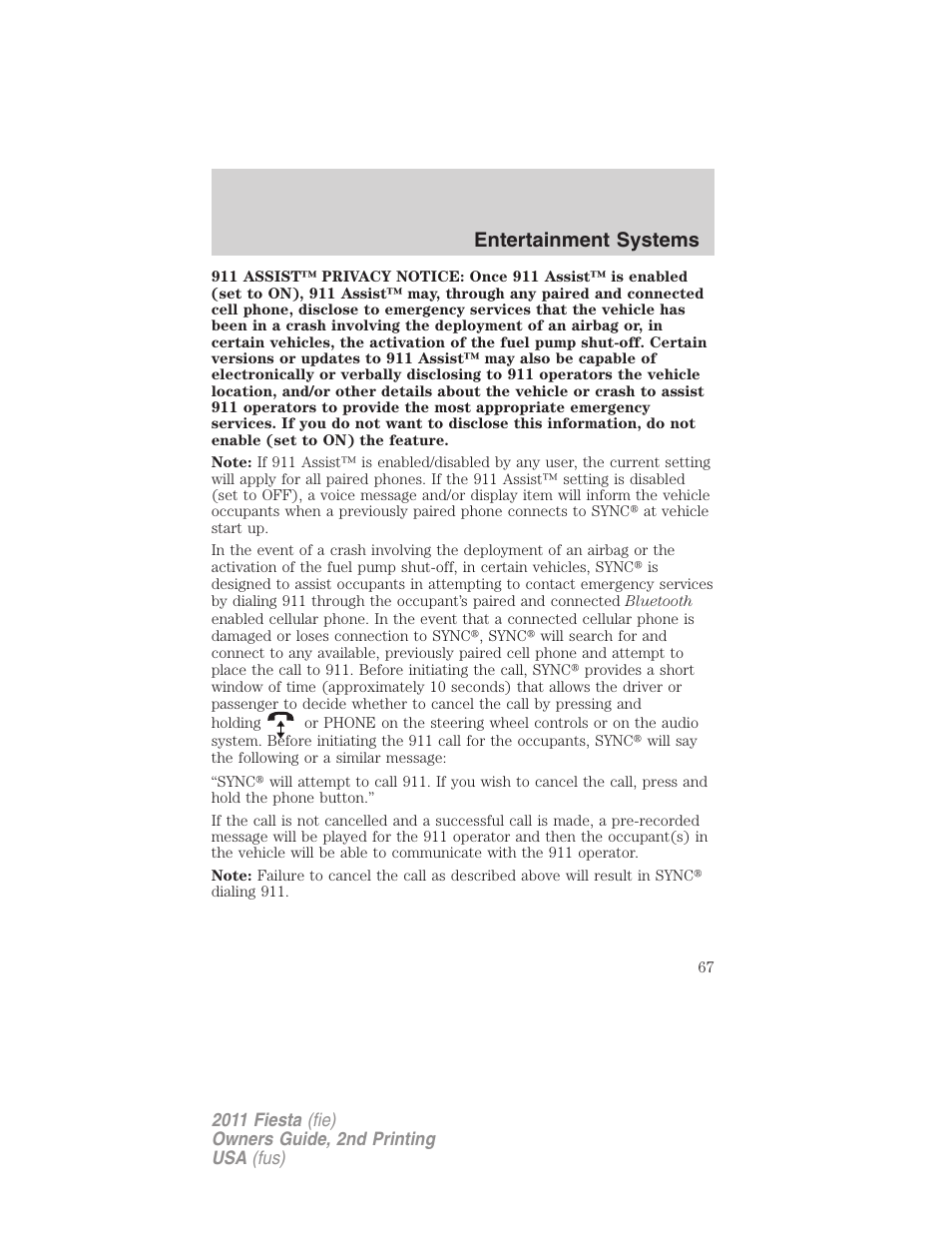 Entertainment systems | FORD 2011 Fiesta v.2 User Manual | Page 67 / 358