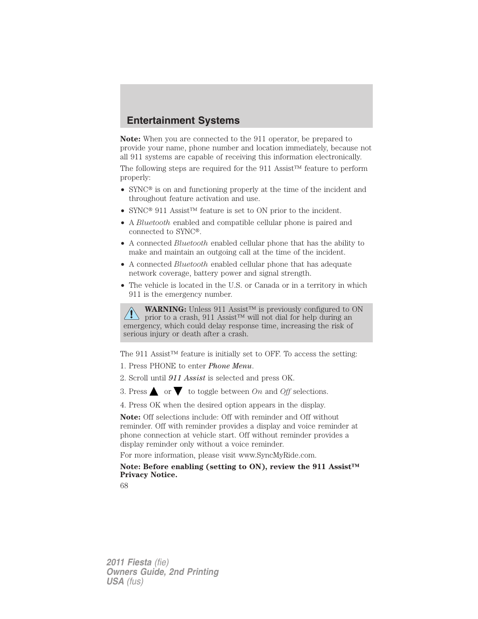 Entertainment systems | FORD 2011 Fiesta v.2 User Manual | Page 68 / 358