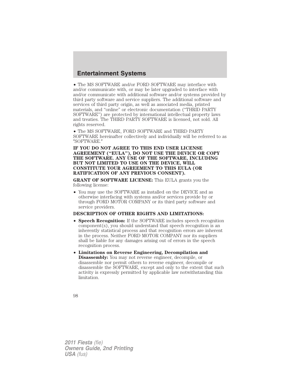 Entertainment systems | FORD 2011 Fiesta v.2 User Manual | Page 98 / 358