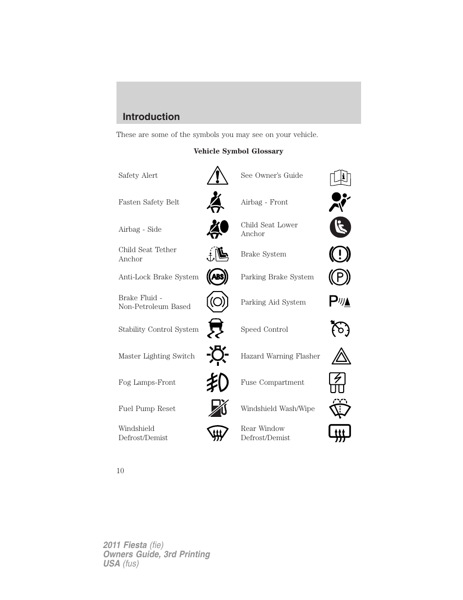 Introduction | FORD 2011 Fiesta v.3 User Manual | Page 10 / 356