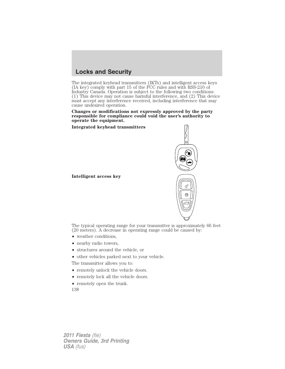 Locks and security | FORD 2011 Fiesta v.3 User Manual | Page 138 / 356