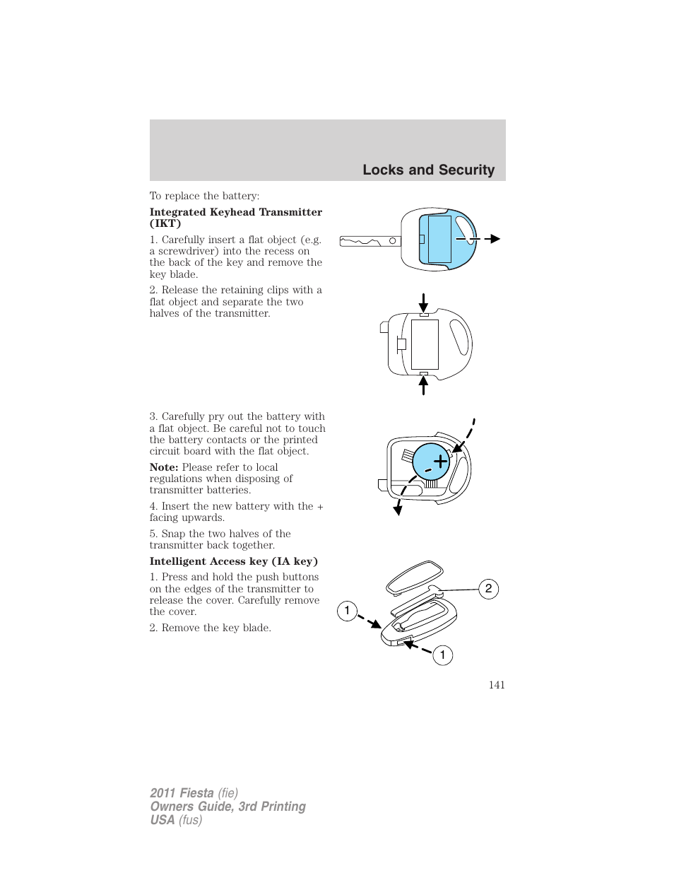 Locks and security | FORD 2011 Fiesta v.3 User Manual | Page 141 / 356