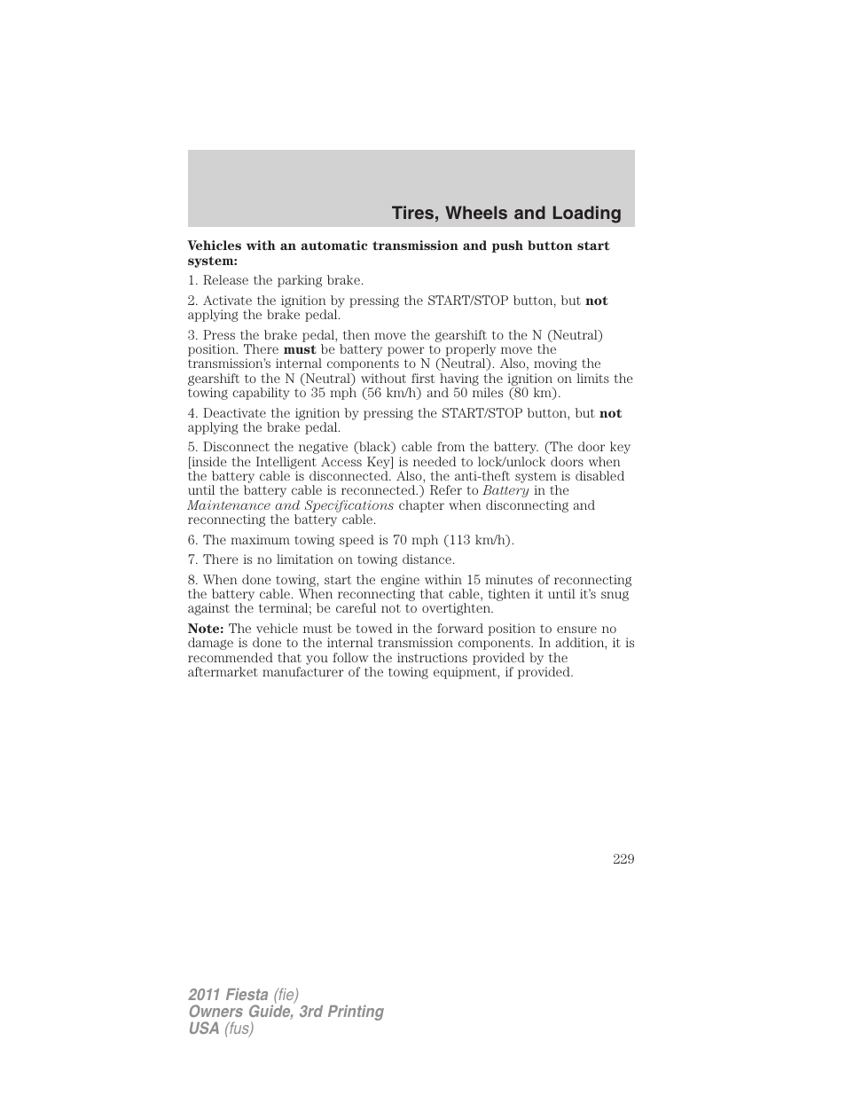 Tires, wheels and loading | FORD 2011 Fiesta v.3 User Manual | Page 229 / 356