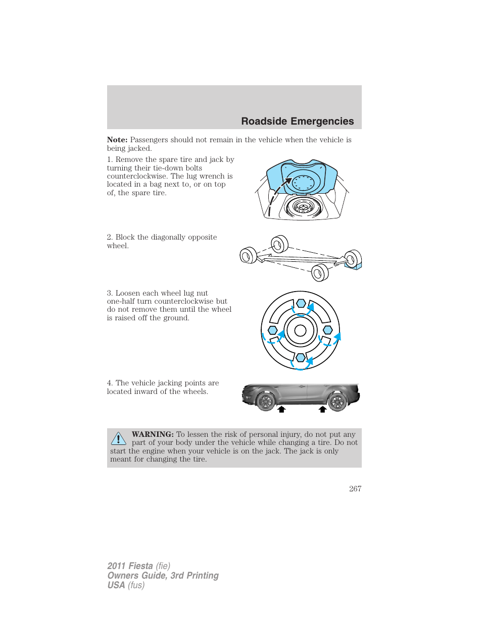 Roadside emergencies | FORD 2011 Fiesta v.3 User Manual | Page 267 / 356