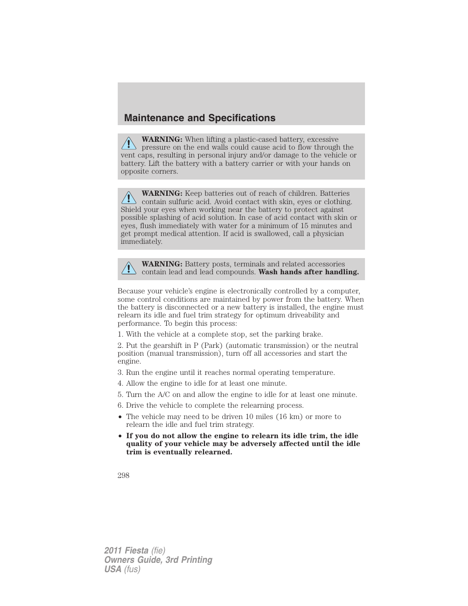 Maintenance and specifications | FORD 2011 Fiesta v.3 User Manual | Page 298 / 356