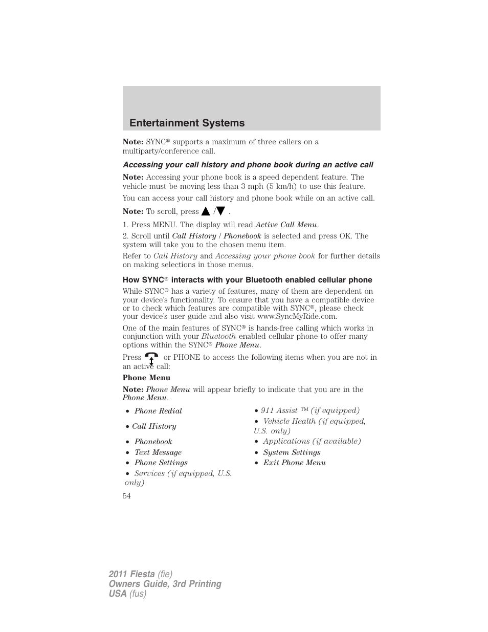 Entertainment systems | FORD 2011 Fiesta v.3 User Manual | Page 54 / 356