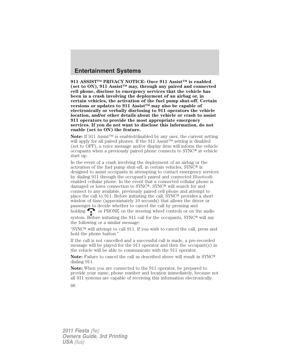 Entertainment systems | FORD 2011 Fiesta v.3 User Manual | Page 66 / 356